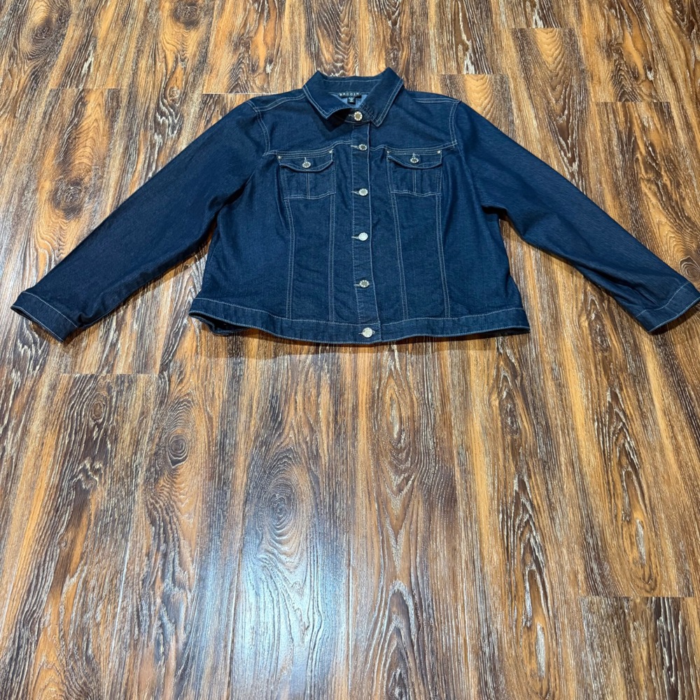 Baccini 18/20W Denim Jacket Womens Dark Wash Rhinestone Button Trucker